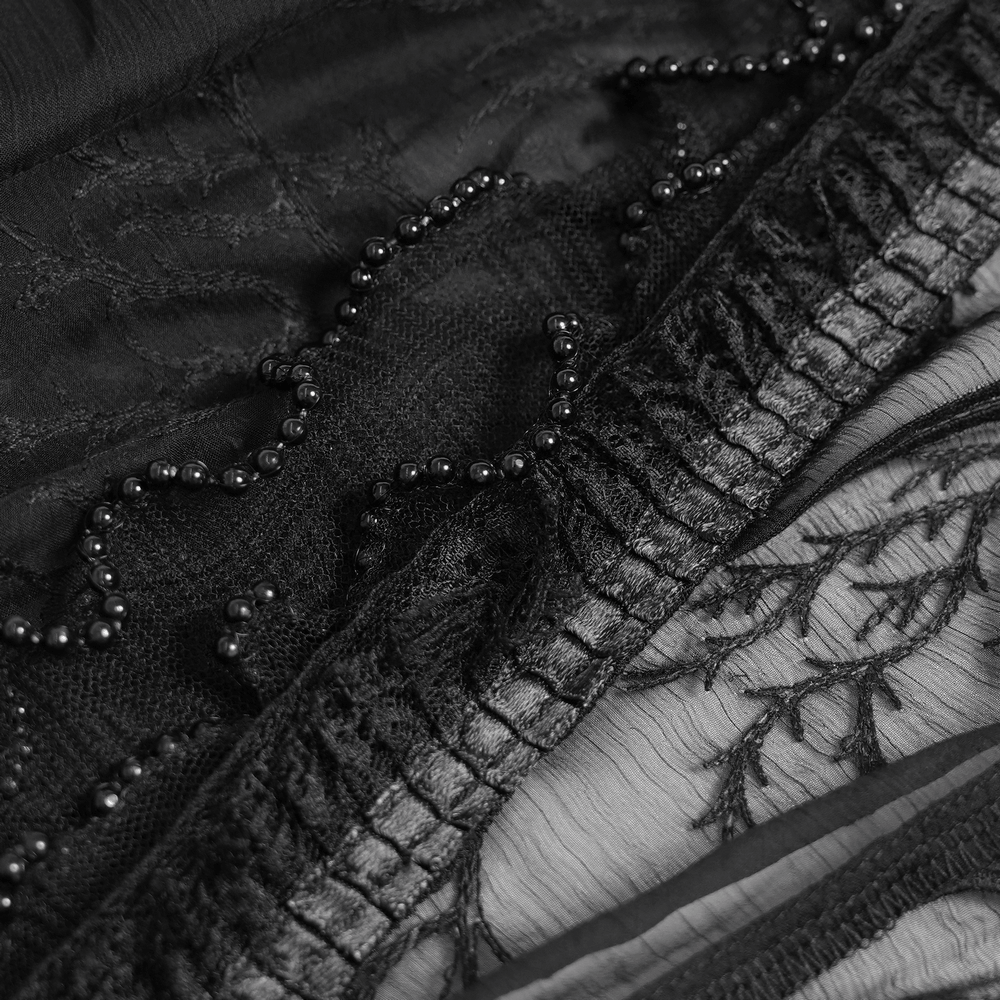 Black Gothic Lace Mesh Maxi Dress with Short Sleeves