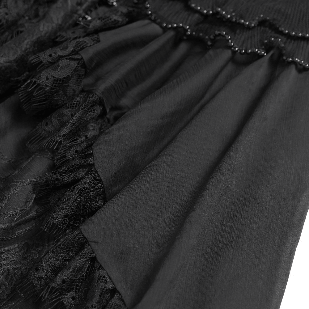 Black Gothic Lace Mesh Maxi Dress with Short Sleeves