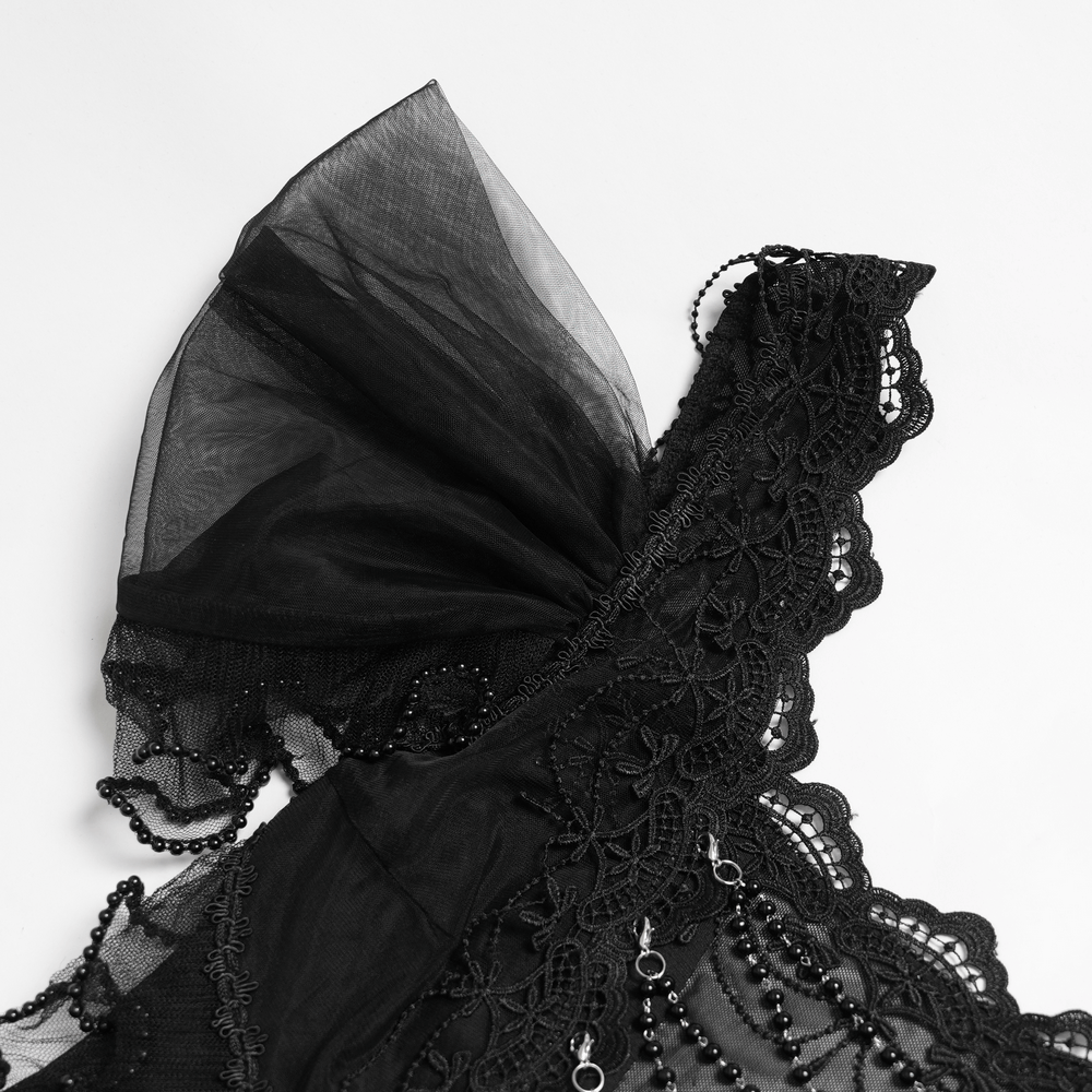 Black Gothic Lace-Up Dress with Ruffled Tulle and Roses