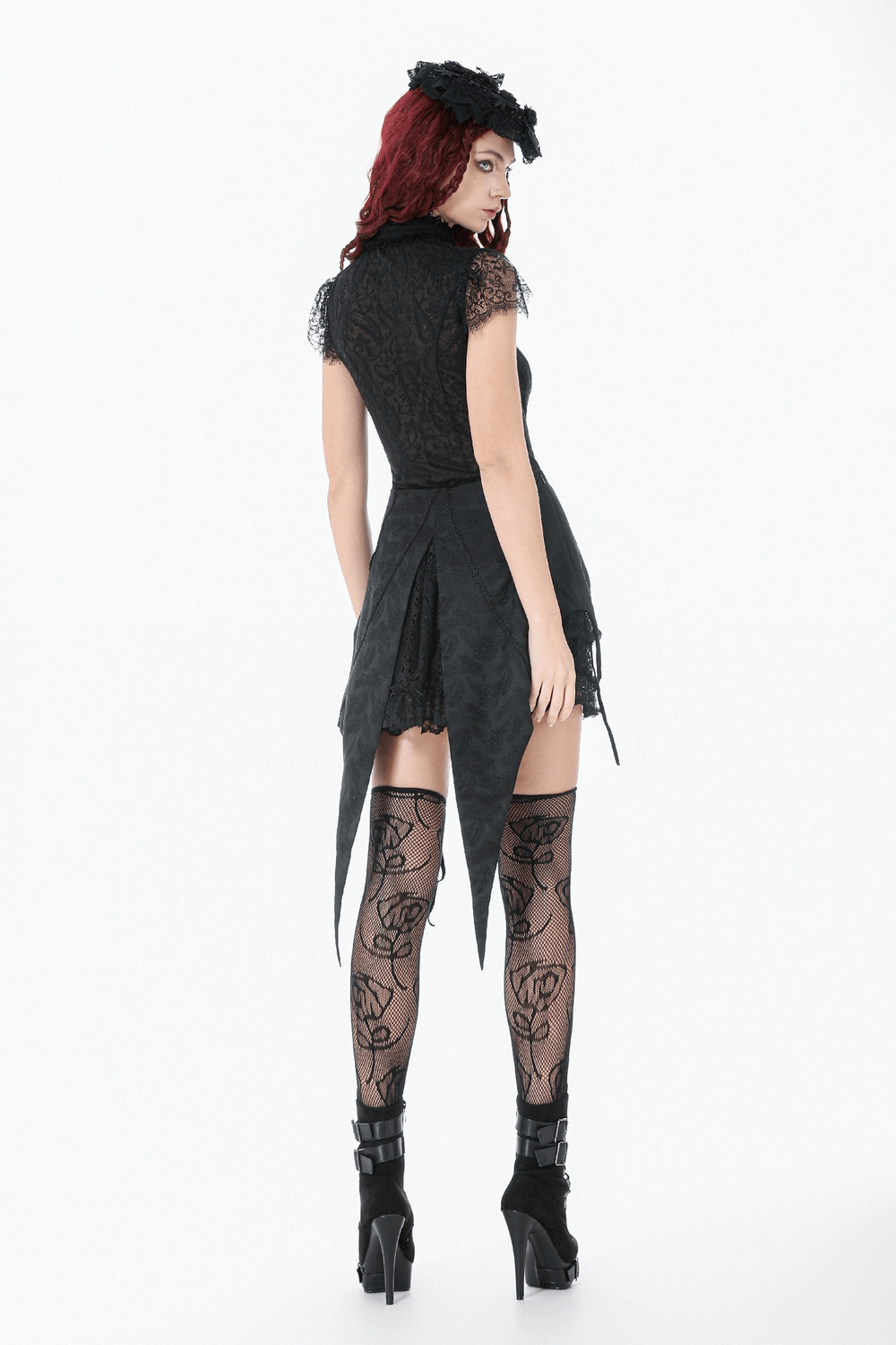 Black Gothic Lace-Up Layered High Low Bustle Skirt