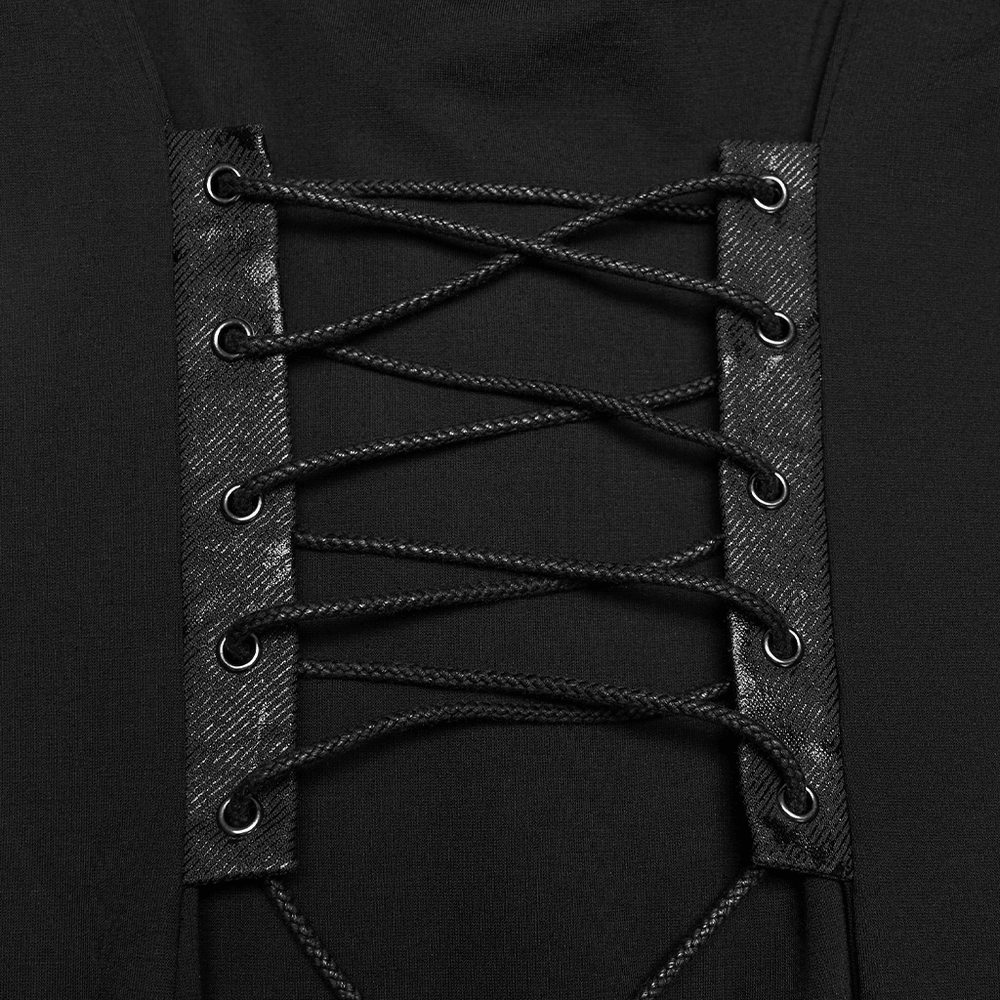 Black Gothic Lace-Up Mermaid Fishnet Maxi Dress