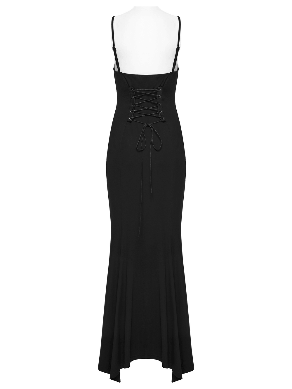 Black Gothic Lace-Up Mermaid Fishnet Maxi Dress