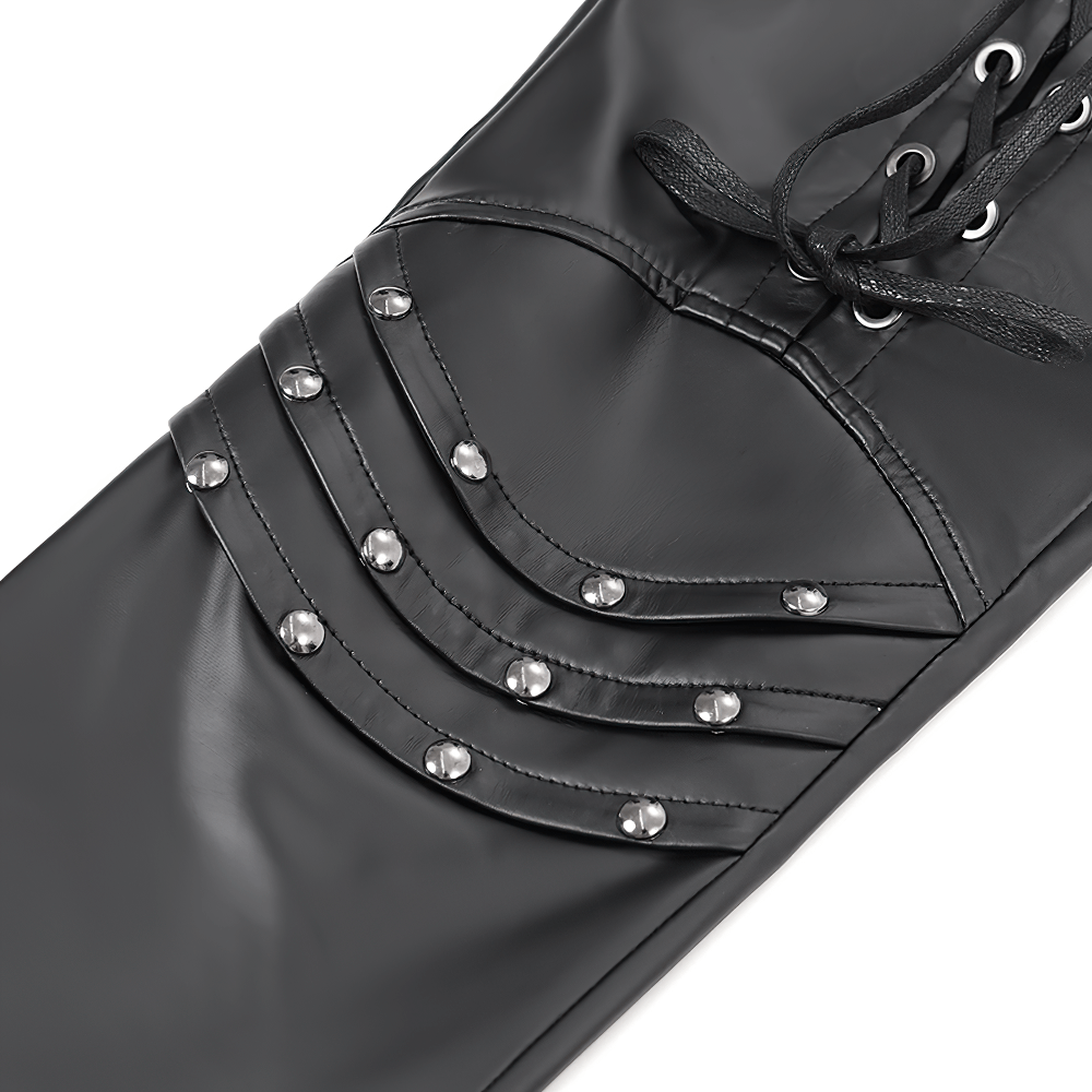 Black Gothic Lace-Up Pants with Grommet Details and Ties