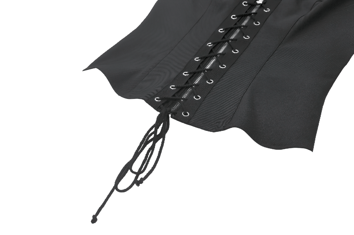 Black Gothic Lace-Up Zipper Vest with Stud Collar