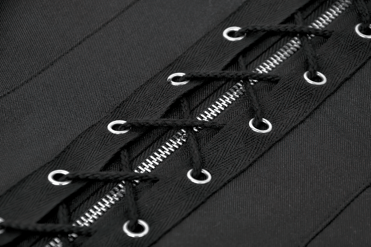 Black Gothic Lace-Up Zipper Vest with Stud Collar