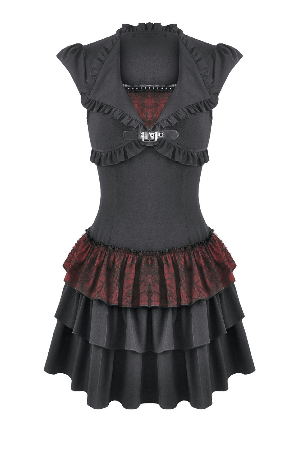 US SALE of Black Gothic Lolita Mini Dress with Ruffled Layers