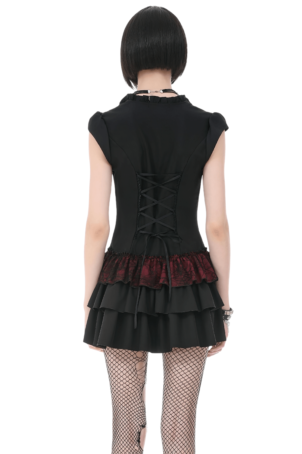 US SALE of Black Gothic Lolita Mini Dress with Ruffled Layers