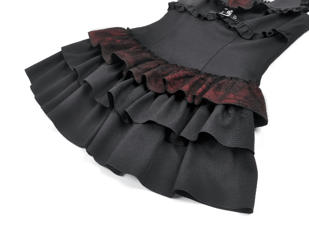 US SALE of Black Gothic Lolita Mini Dress with Ruffled Layers