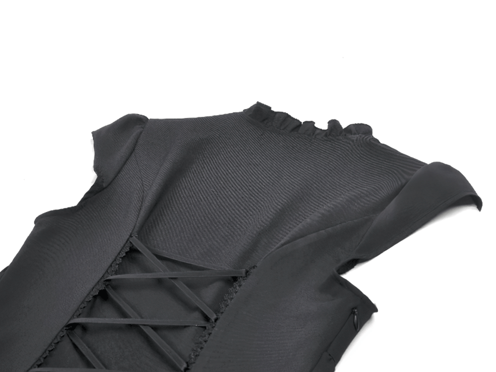 US SALE of Black Gothic Lolita Mini Dress with Ruffled Layers