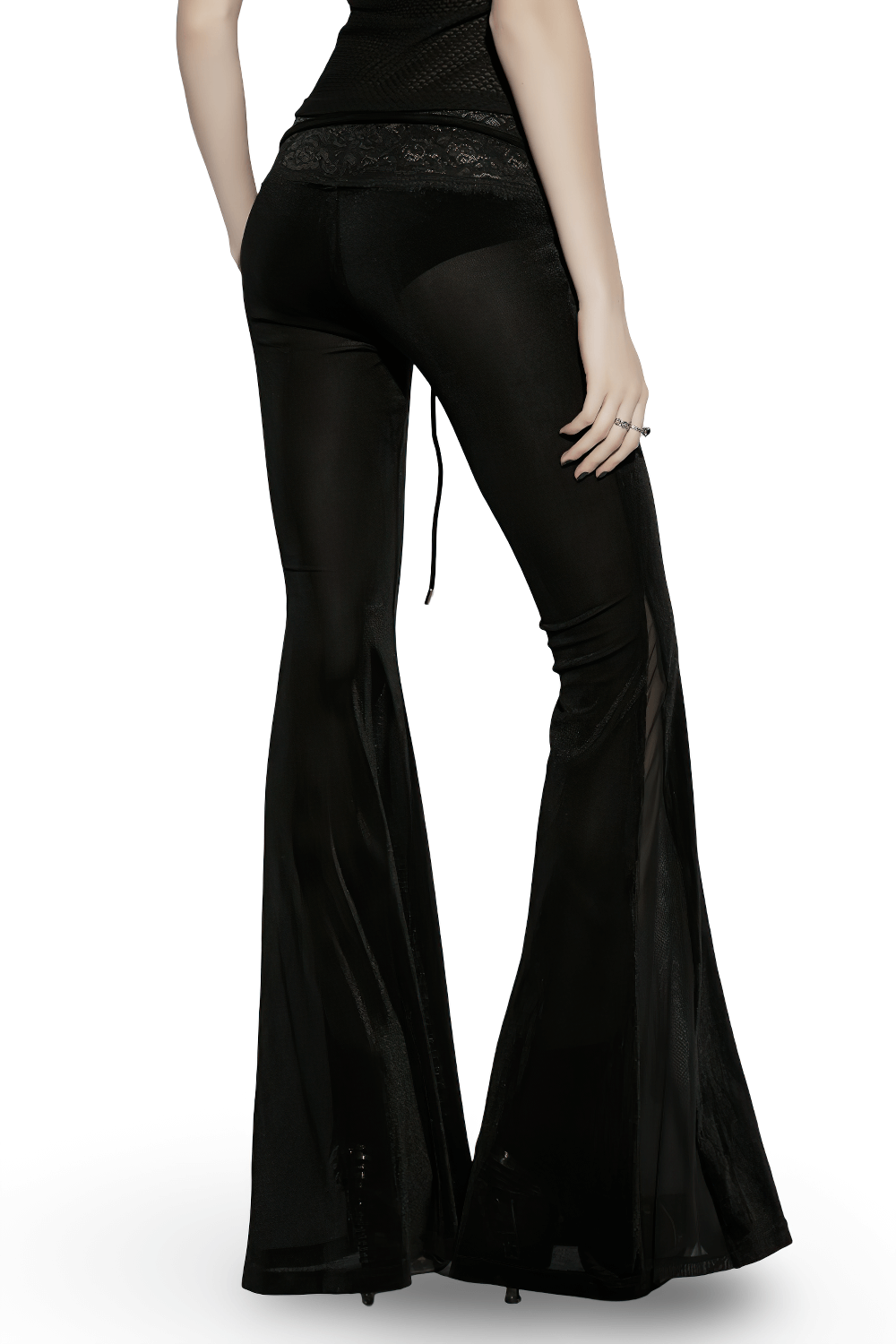 Black Gothic Low Waist Flared Pants with Lace Waist
