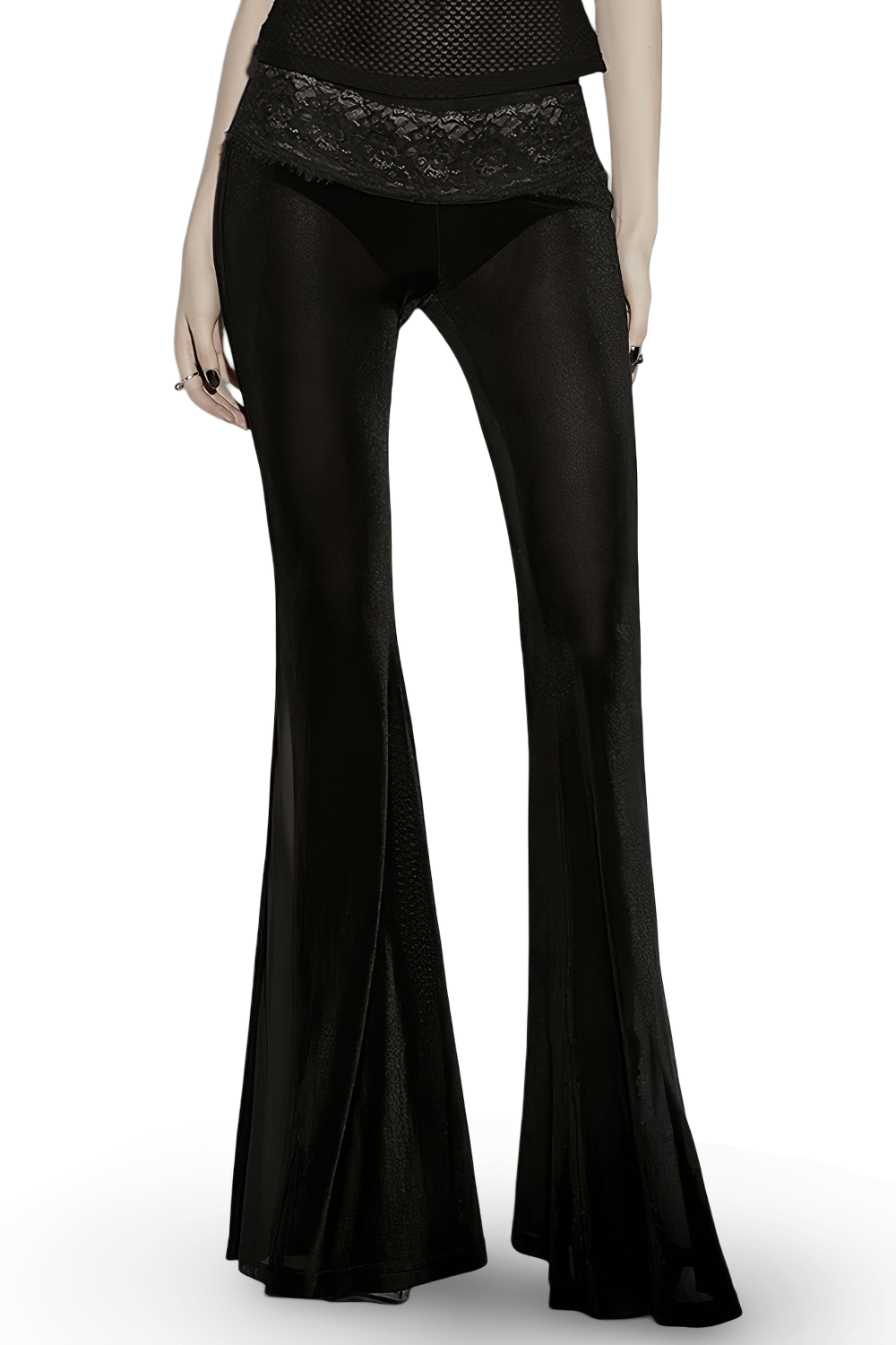 Black Gothic Low Waist Flared Pants with Lace Waist