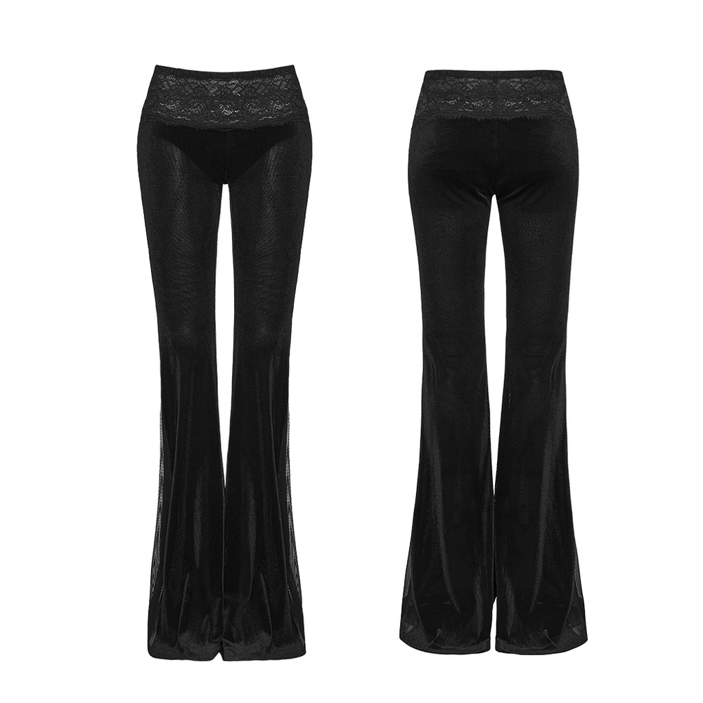 Black Gothic Low Waist Flared Pants with Lace Waist