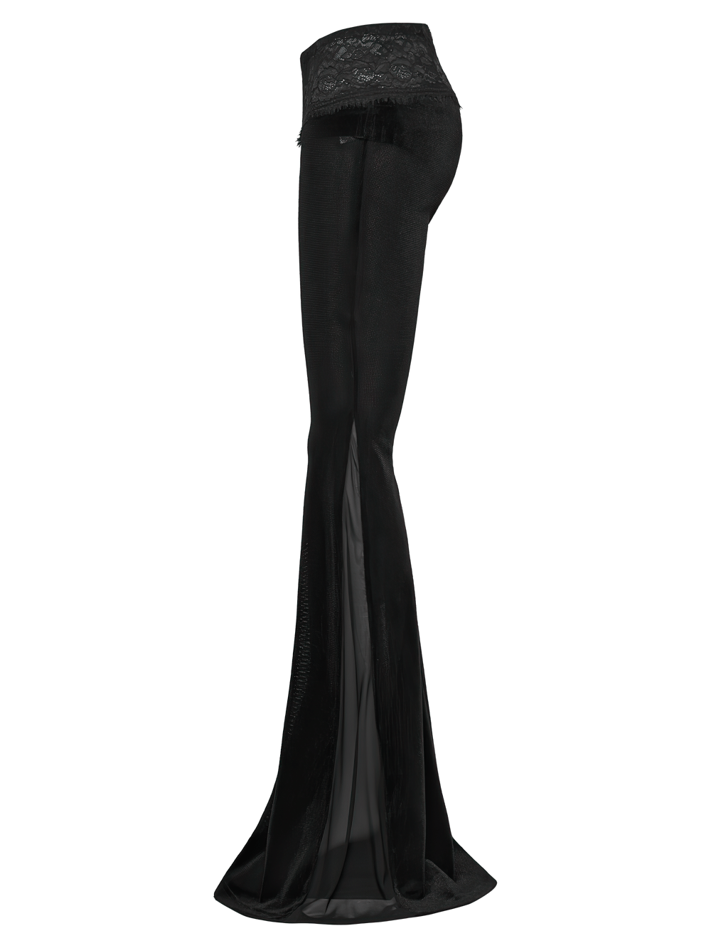 Black Gothic Low Waist Flared Pants with Lace Waist