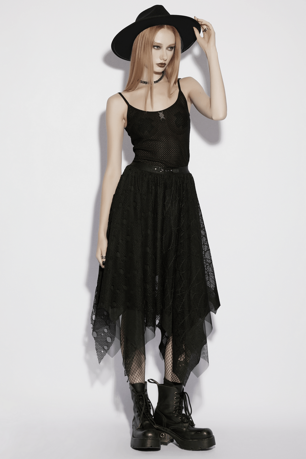 Black Gothic Mesh Camisole with Moon Charm Detail