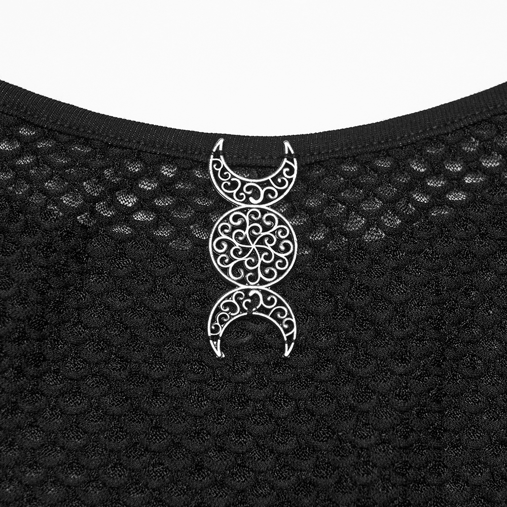 Black Gothic Mesh Camisole with Moon Charm Detail
