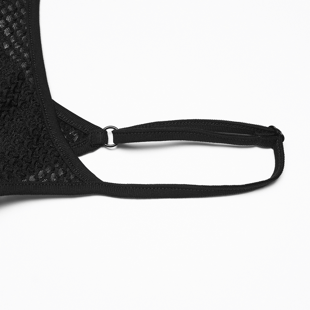 Black Gothic Mesh Camisole with Moon Charm Detail