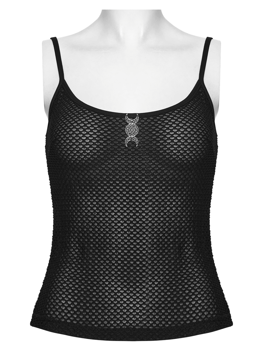 Black Gothic Mesh Camisole with Moon Charm Detail