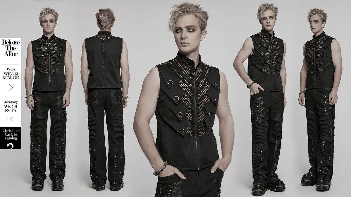 Black Gothic Mesh Vest with Metal Eyelet Accents