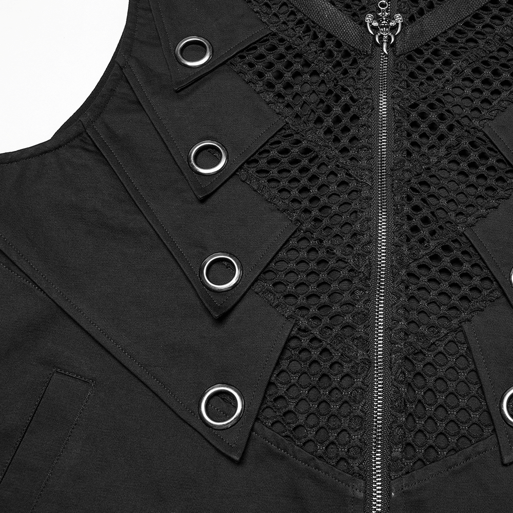 Black Gothic Mesh Vest with Metal Eyelet Accents