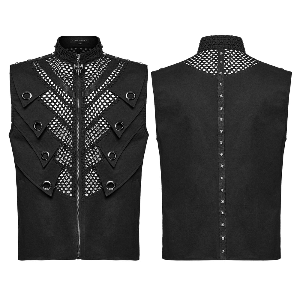 Black Gothic Mesh Vest with Metal Eyelet Accents