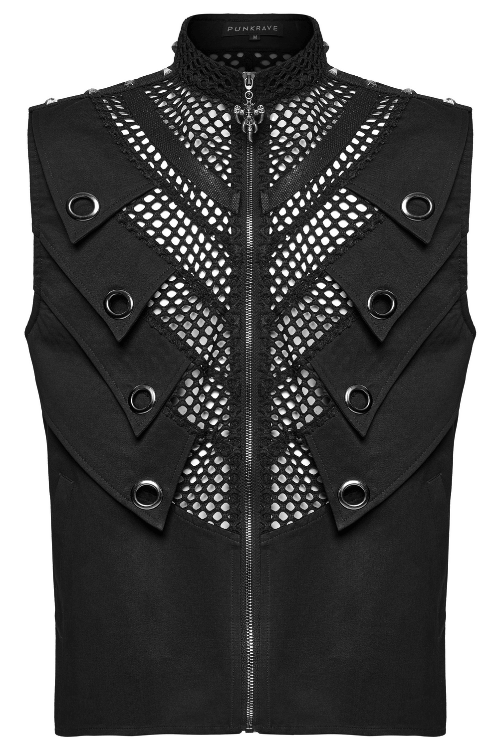 Black Gothic Mesh Vest with Metal Eyelet Accents