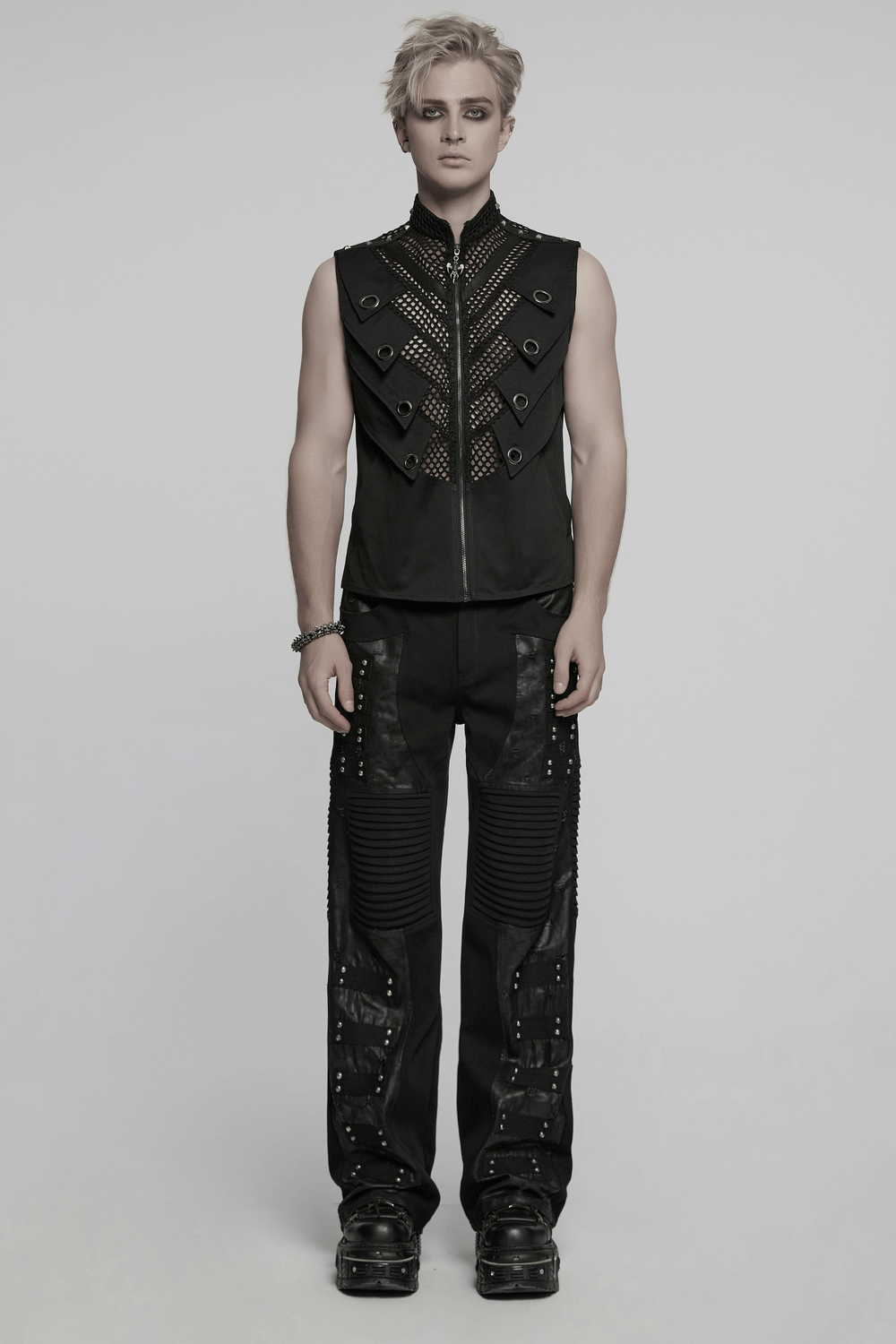 Black Gothic Mesh Vest with Metal Eyelet Accents