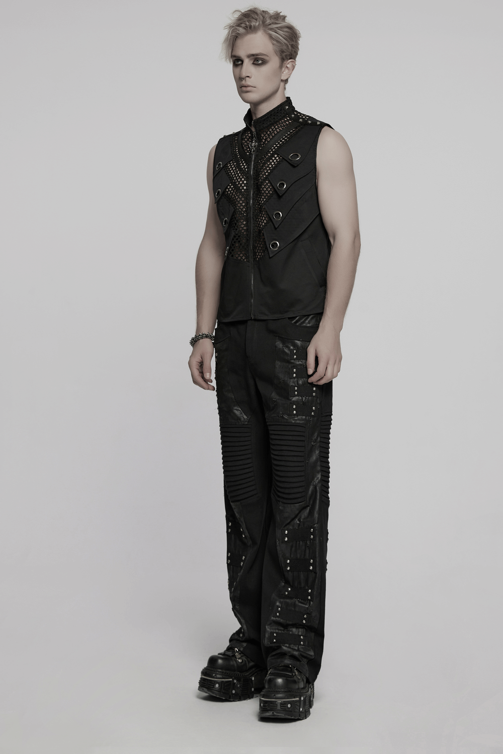 Black Gothic Mesh Vest with Metal Eyelet Accents