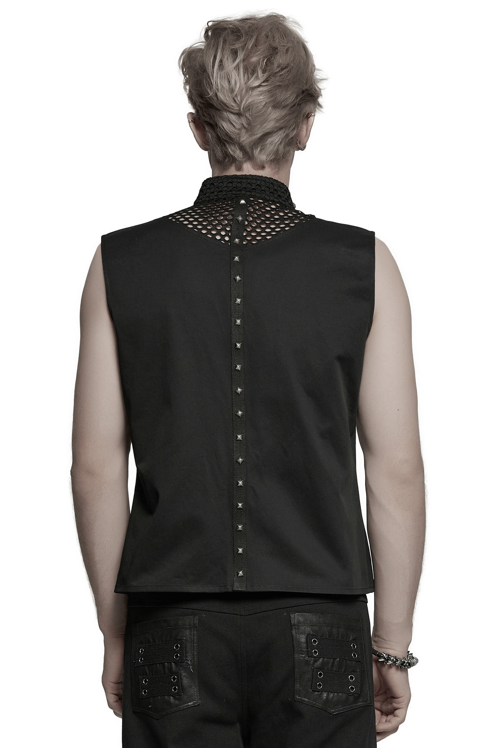 Black Gothic Mesh Vest with Metal Eyelet Accents