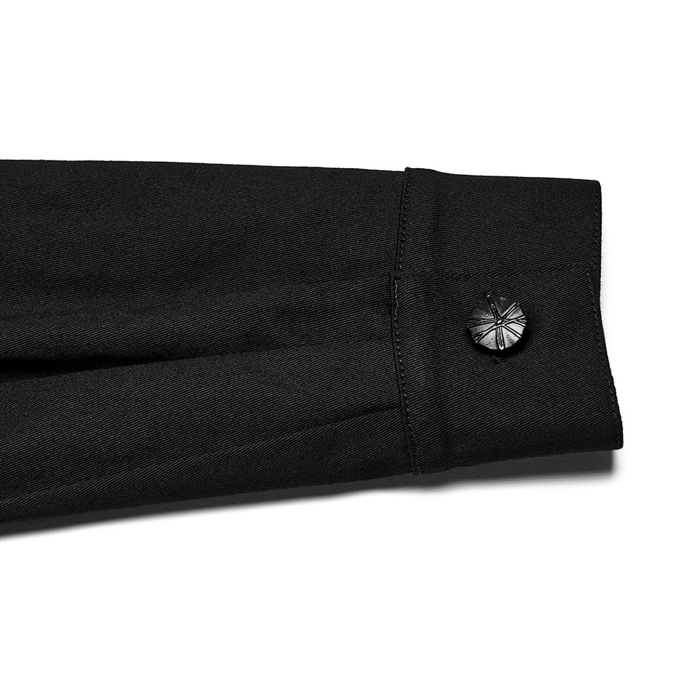 Black Gothic Military Shirt with Studded Shoulder Detail