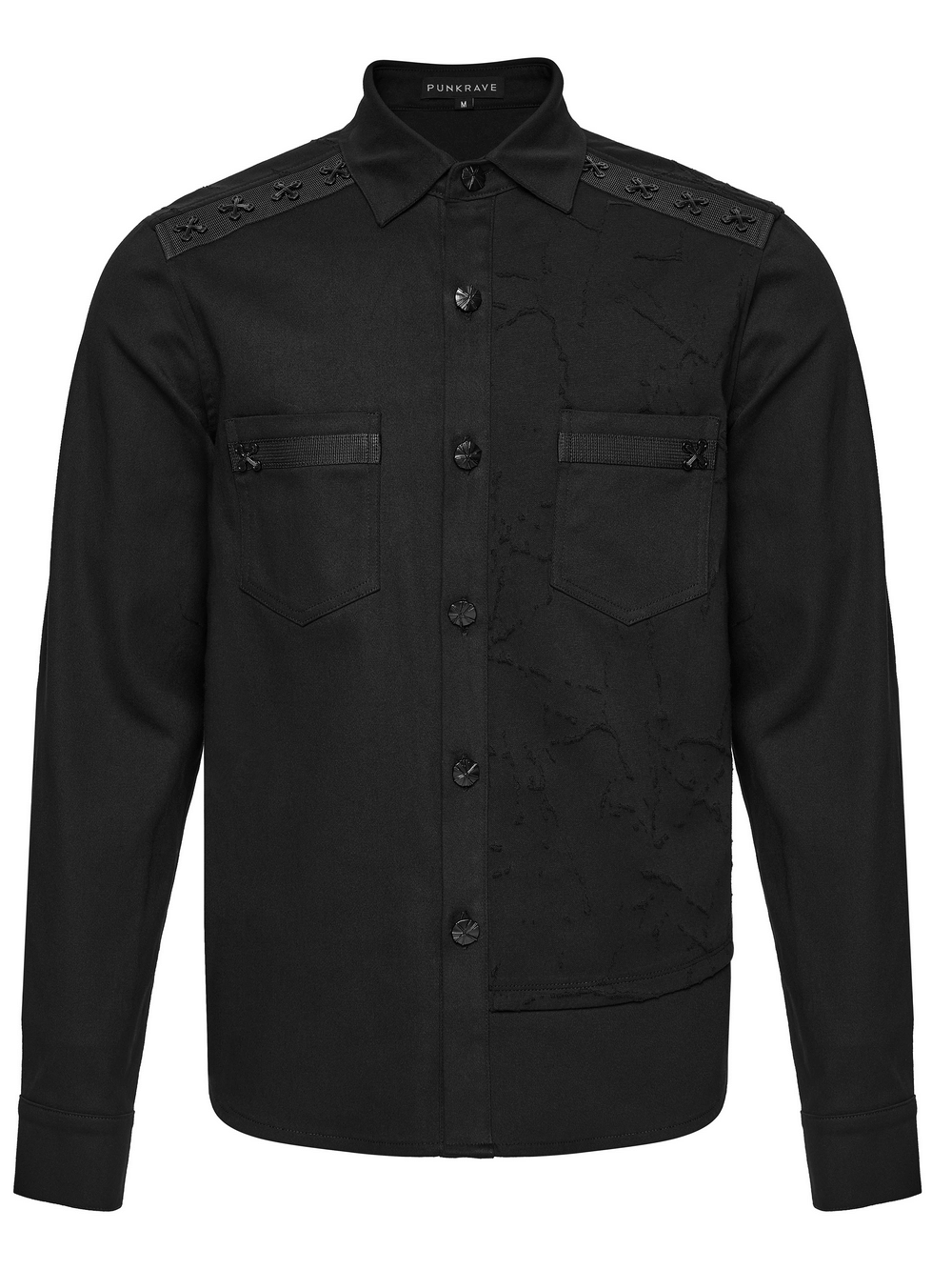 Black Gothic Military Shirt with Studded Shoulder Detail