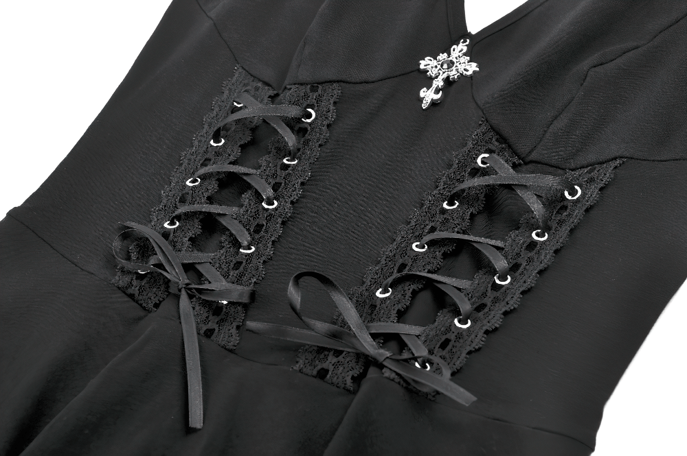 Black Gothic Mini Dress with Side Corset Lacing