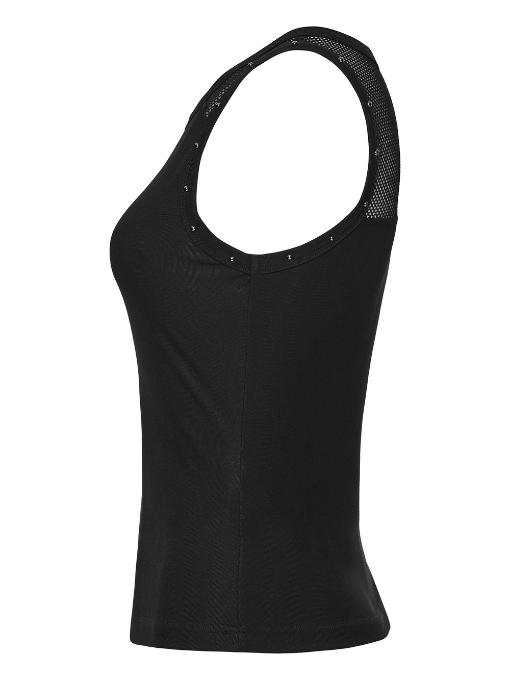 Black Gothic Moon Phase Mesh Tank Top with Rivet Trim