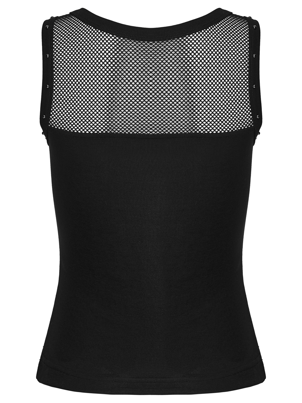 Black Gothic Moon Phase Mesh Tank Top with Rivet Trim