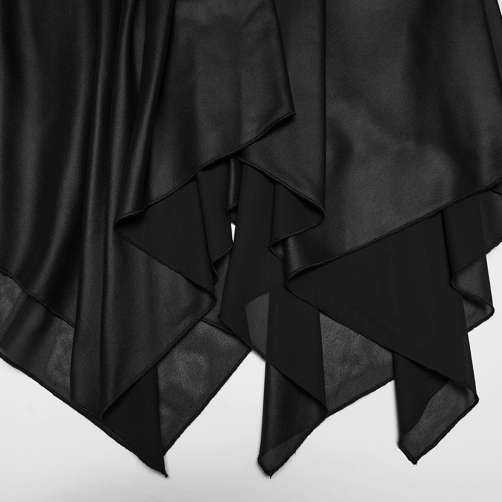 Black Gothic Moon Zip Handkerchief Hem Midi Dress