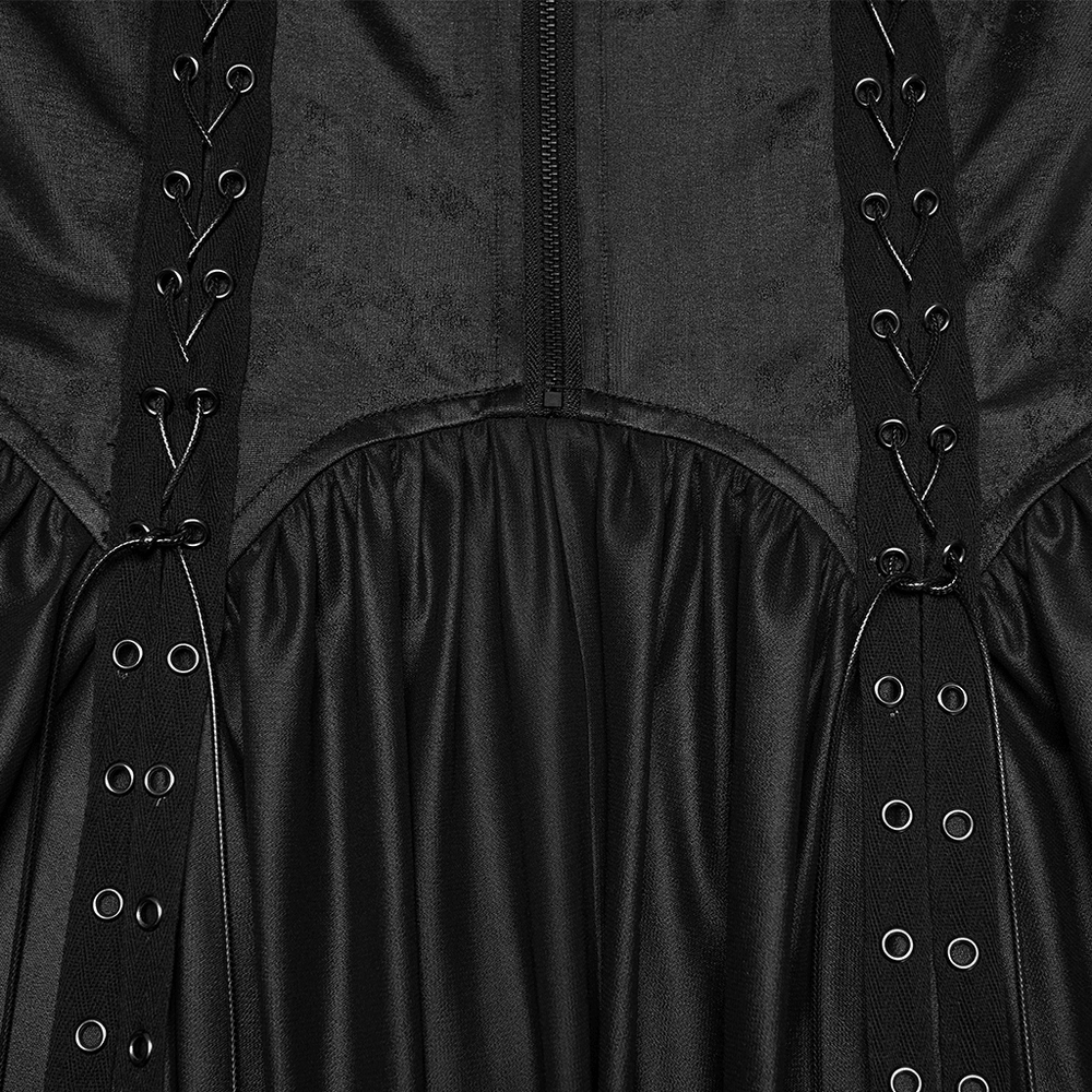 Black Gothic Moon Zip Handkerchief Hem Midi Dress