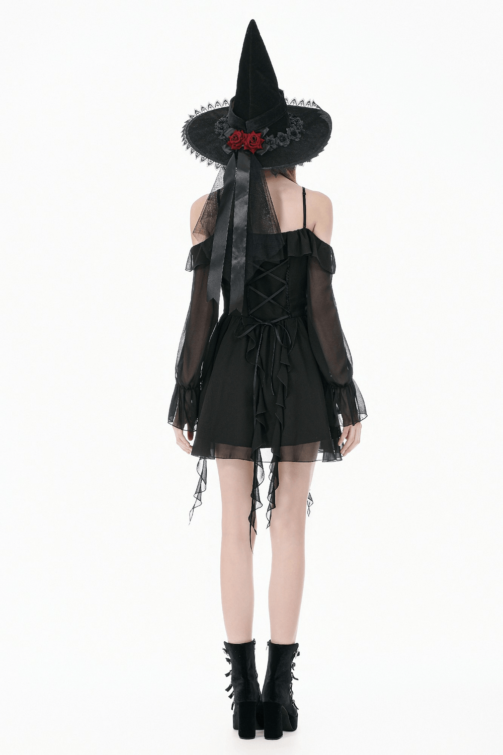 Black Gothic Off-Shoulder Dress with Ruffle Layers