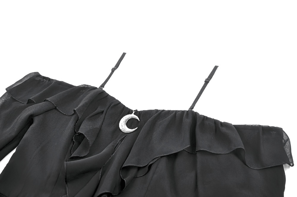 Black Gothic Off-Shoulder Dress with Ruffle Layers