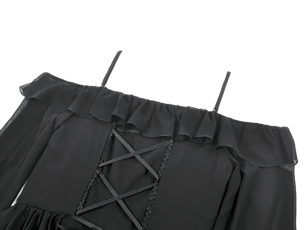 Black Gothic Off-Shoulder Dress with Ruffle Layers