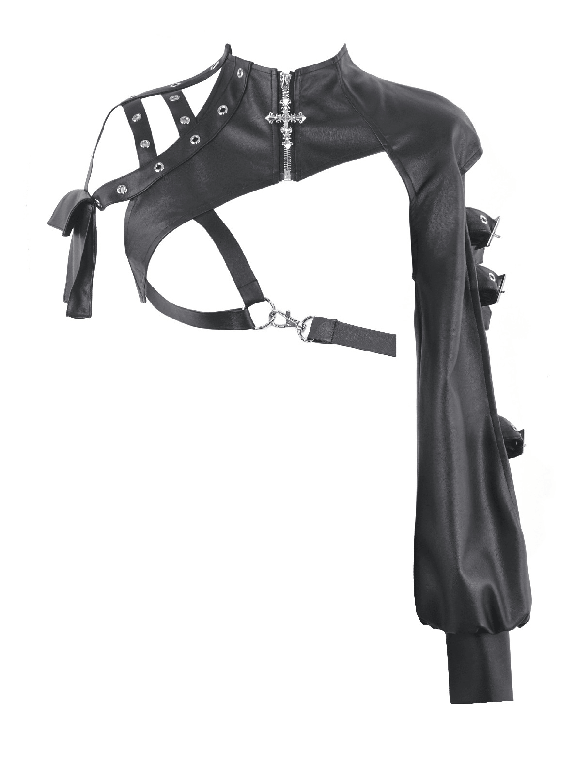Black Gothic One-Sleeve Bolero with Cross Zip