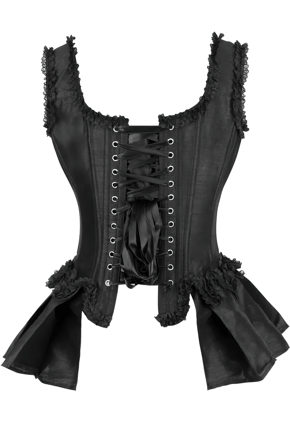 Black Gothic Overbust Corset Top With Ruffle Straps and Bows