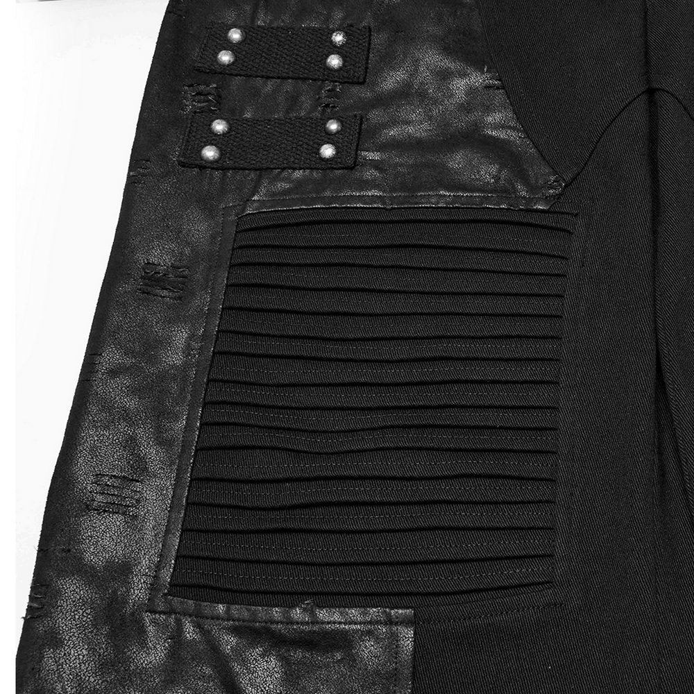Black Gothic Pants with Pleated Panels and Rivets