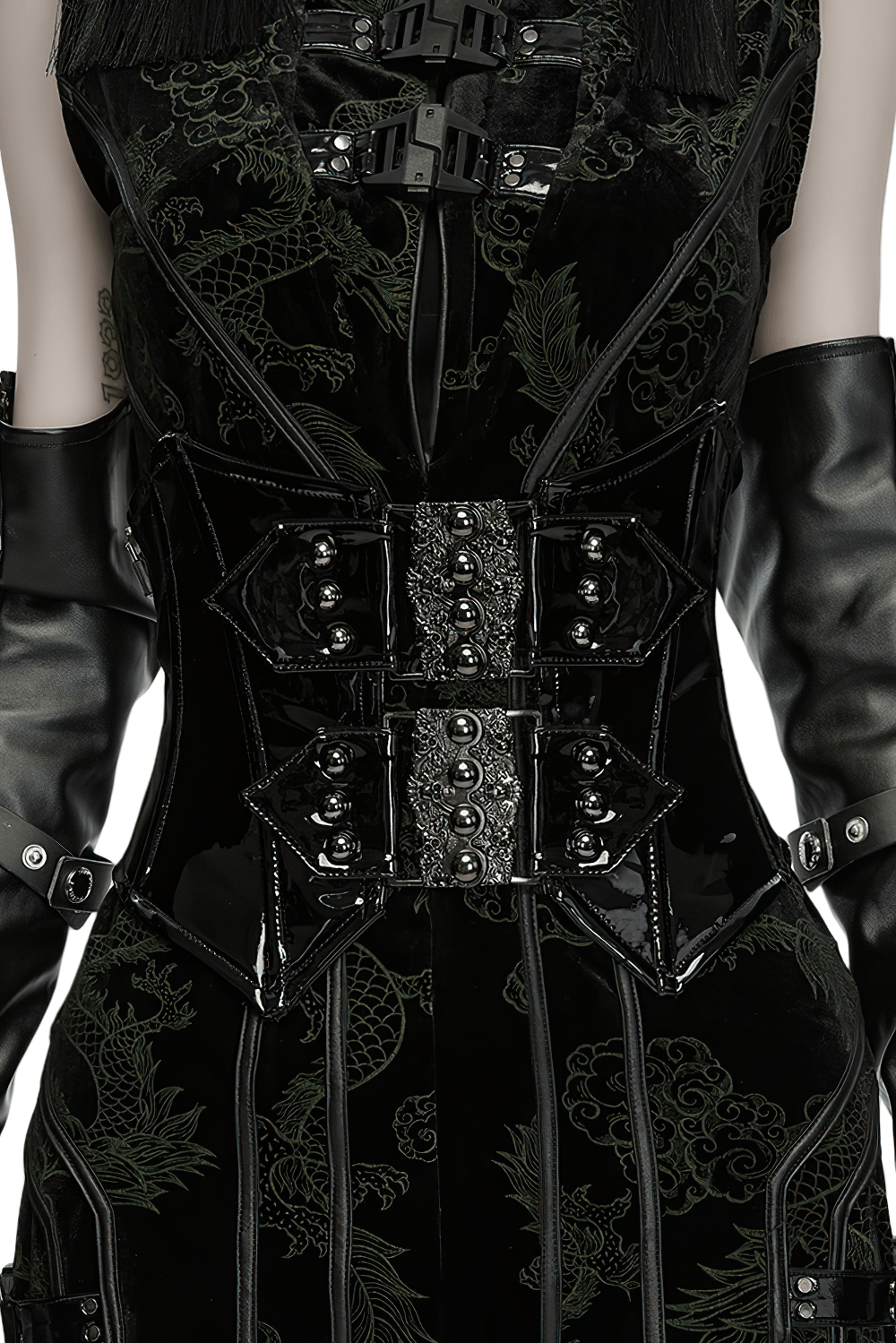 Black Gothic Patent Corset Belt with Skull Buckles