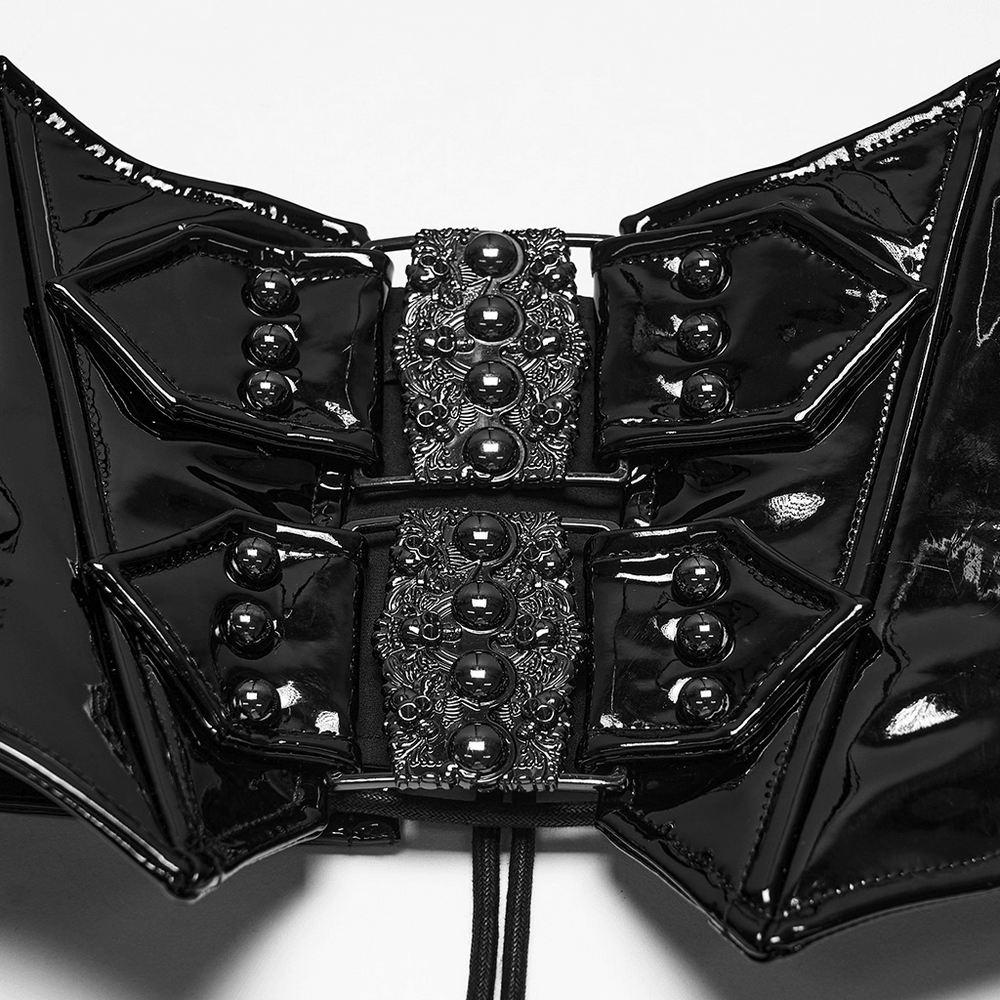 Black Gothic Patent Corset Belt with Skull Buckles