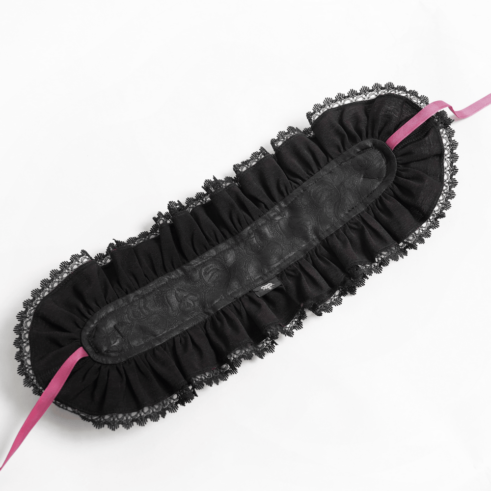 Black Gothic Rose Bonnet with Lace Ruffles and Studs