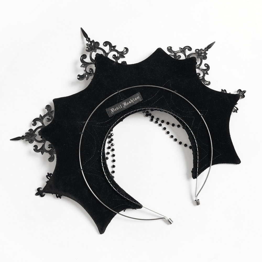 Black Gothic Rose Crown Headpiece With Lace Wings