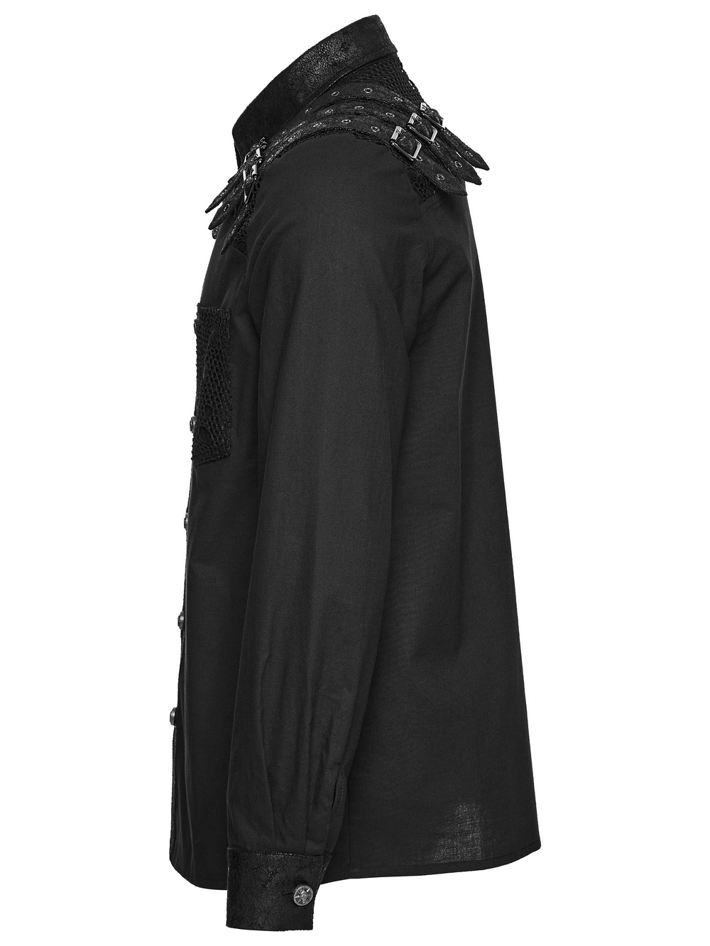 Black Gothic Shirt with Buckle Shoulder and Mesh Detail
