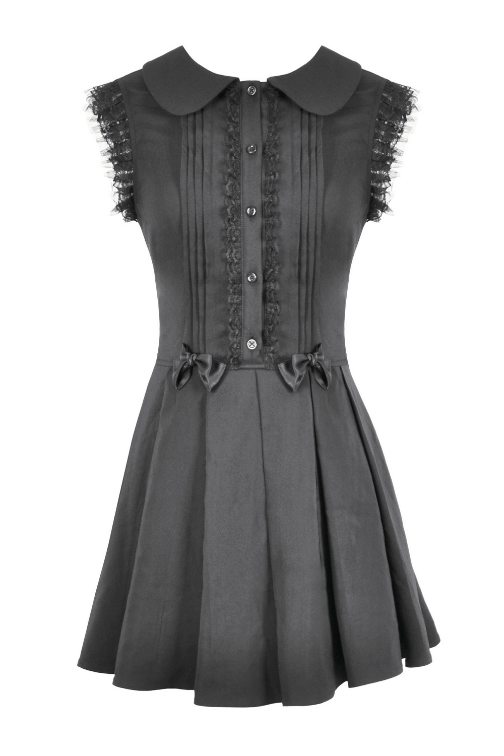 Black Gothic Sleeveless Dress with Lace Trim and Bows