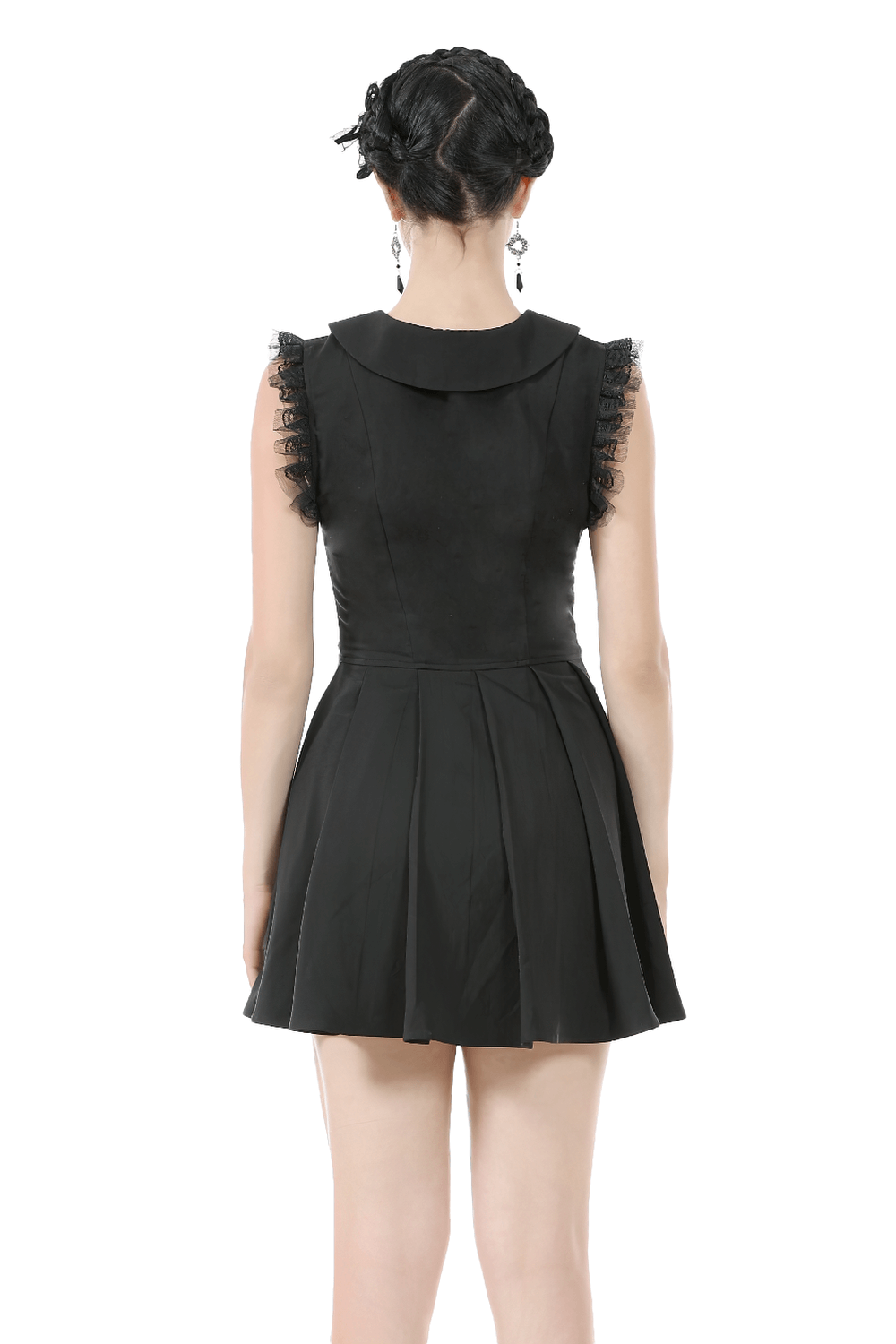 Black Gothic Sleeveless Dress with Lace Trim and Bows