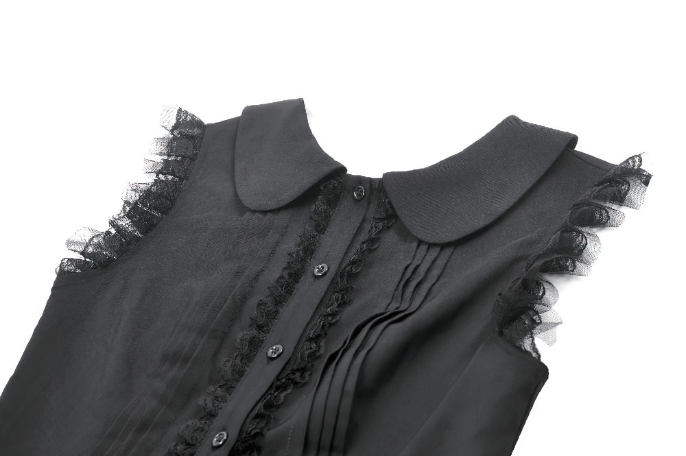 Black Gothic Sleeveless Dress with Lace Trim and Bows
