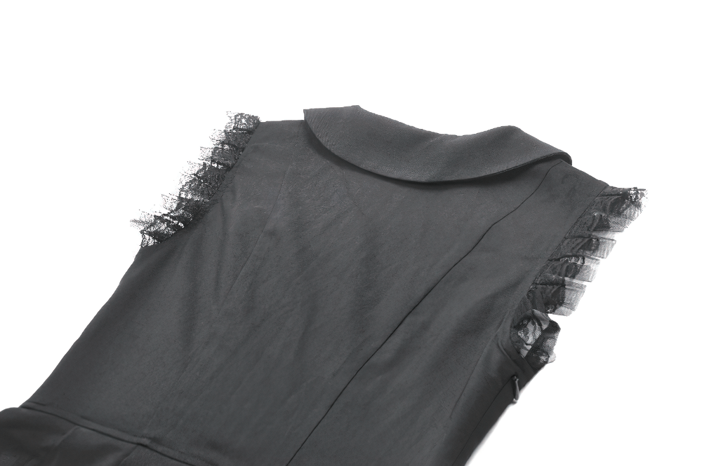 Black Gothic Sleeveless Dress with Lace Trim and Bows